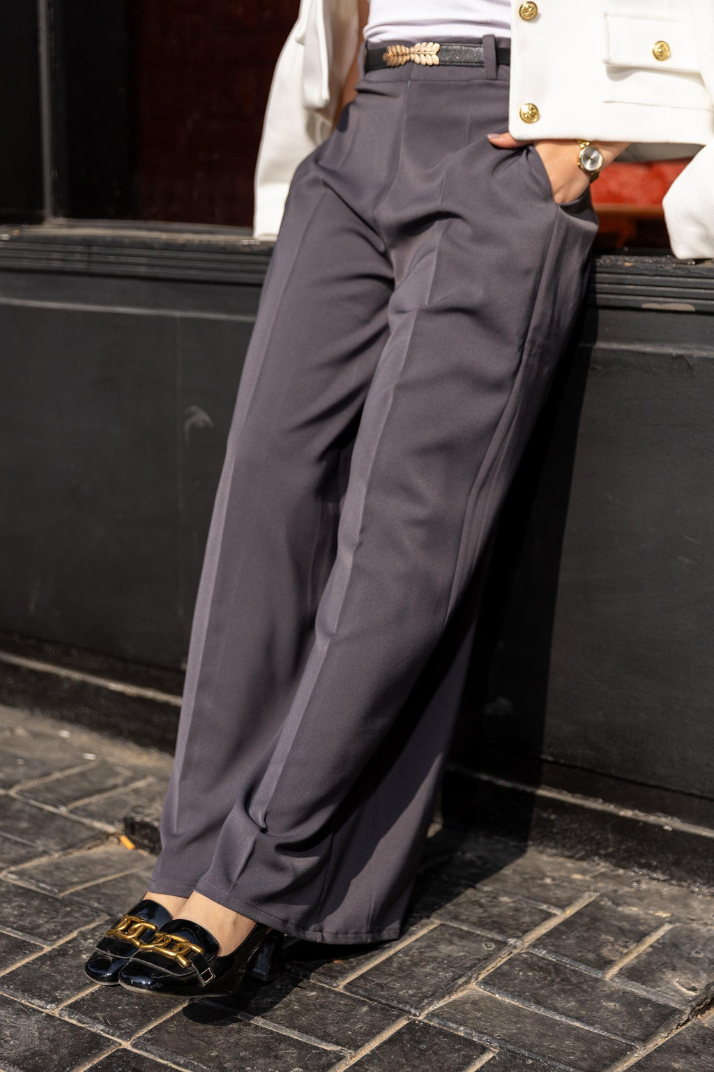 Flowy tailored wide-leg pants (gray)