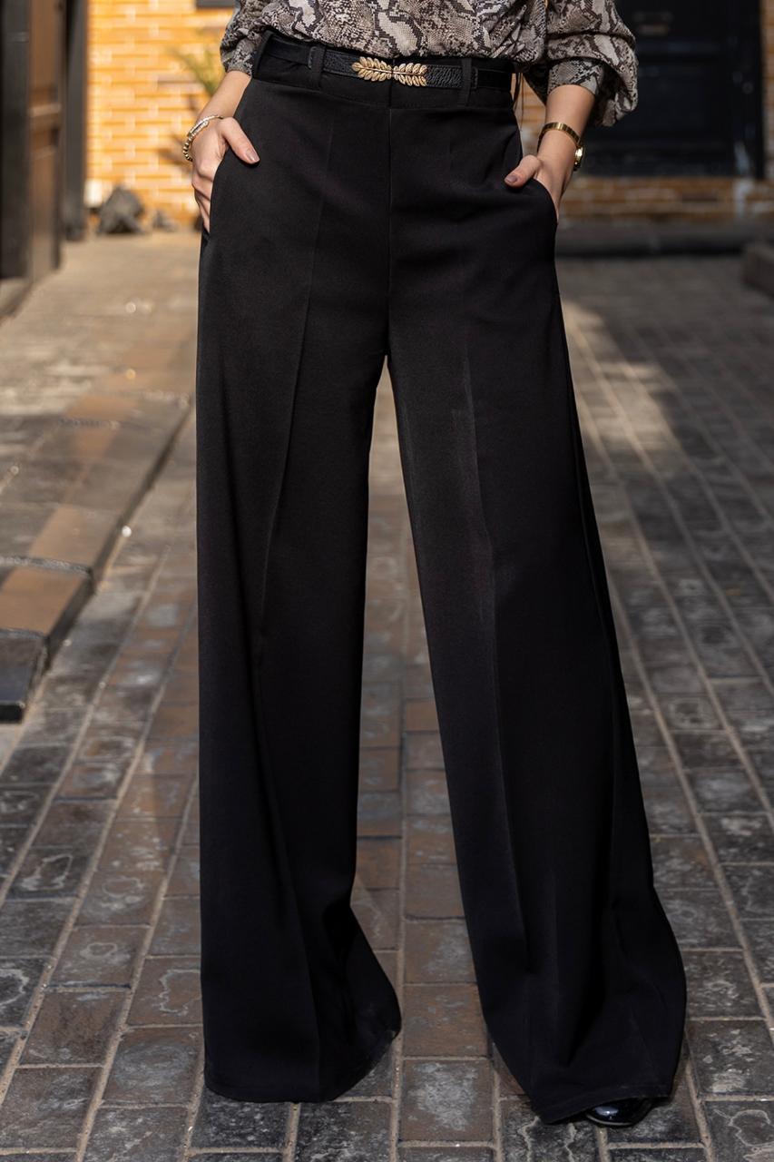 flowy tailored wide-leg pants (Black)