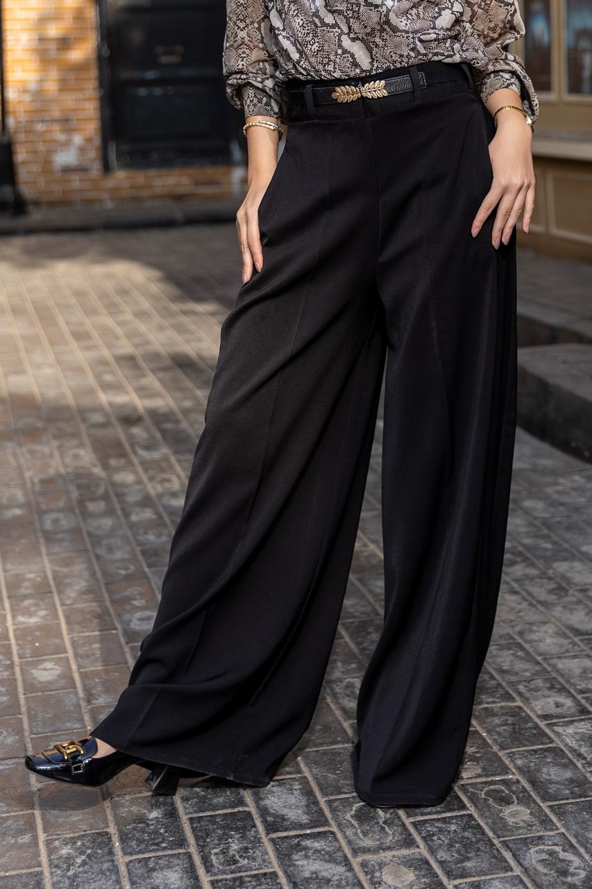flowy tailored wide-leg pants (Black)