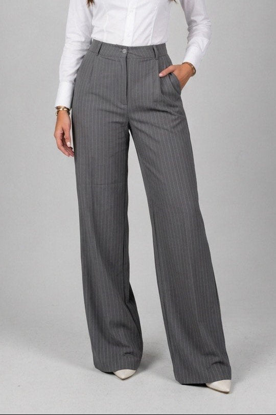 Gray pinstriped pants