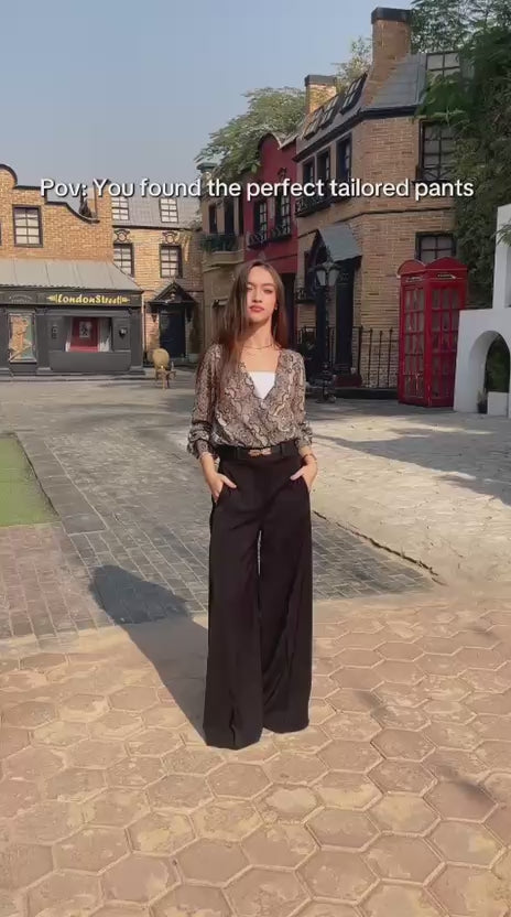 flowy tailored wide-leg pants (Black)